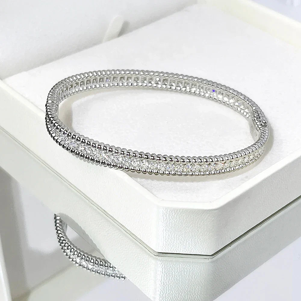 Luxury Real D Color Full 2mm Moissanite Tennis Bangle Bracelet For Women S925 Silver Plated 18K Gold Diamond Bracelets Gift