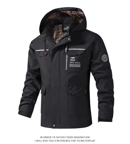 Hooded Waterproof Jacket Men Outdoor Softshell Zip Up Outwear Windbreaker Hiking Camping Coats Lightweight Spring Autumn Coats