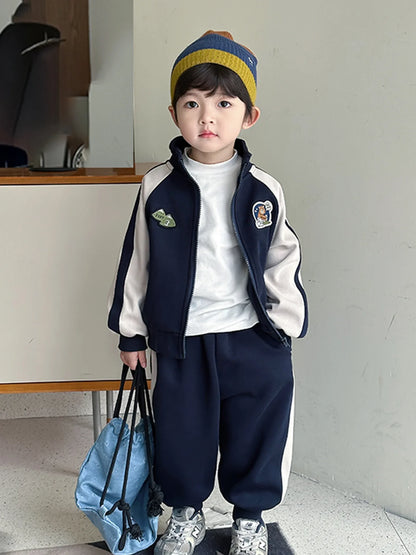 Summer Baby Girls Boys Cotton Leisure Contrast Zip Sweatshirt Jacket+Sweatpant Set School Kid 2PCS Tracksuit Child Outfit 2-12Yr
