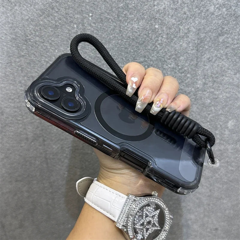 Premium Macaroon Shockproof Case for IPhone 17Air 16 15 14 Plus 13 12 11 Pro Max for Mag-safe Magnetic Transparent Lanyard Cover