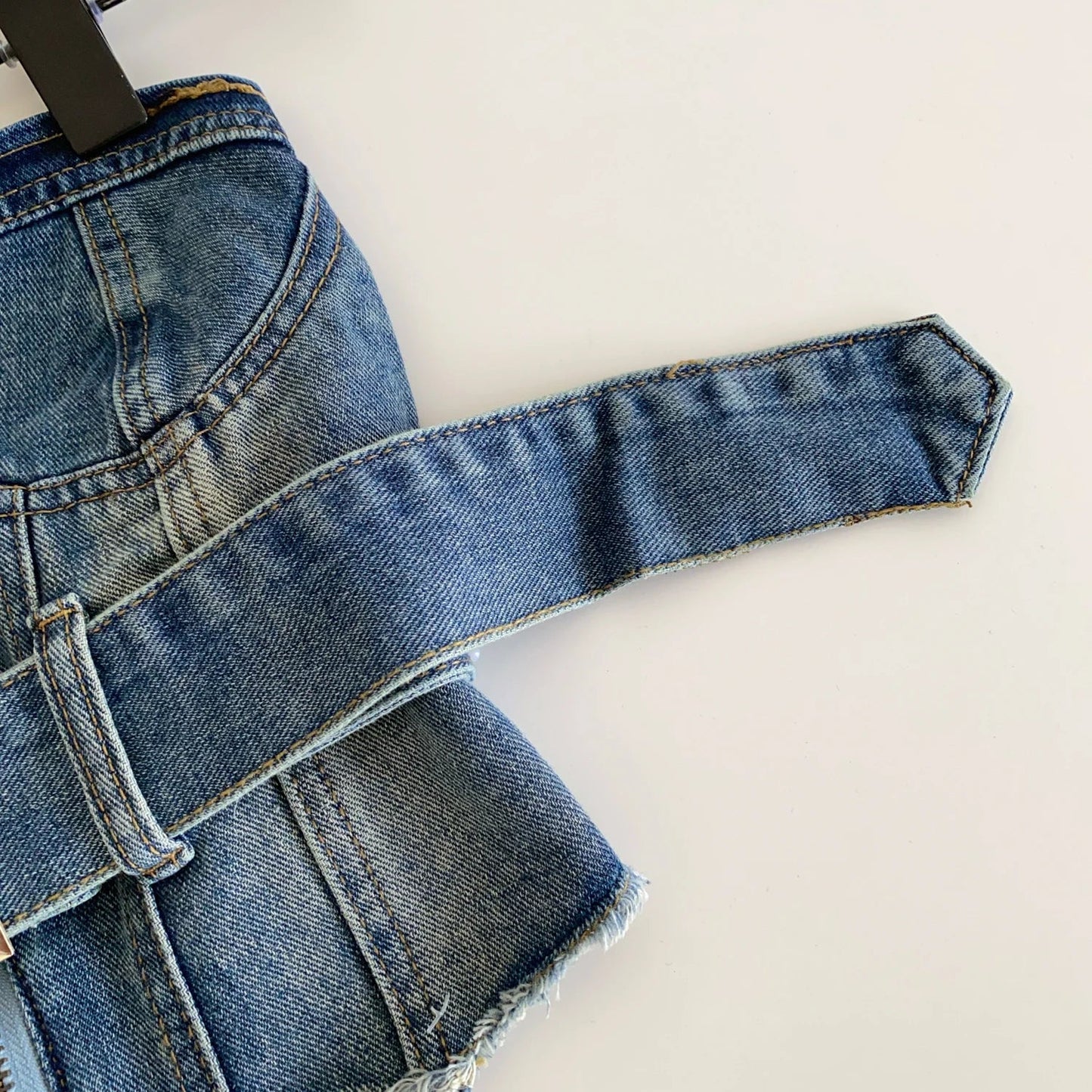 Vintage Denim Strapless Camis Backless Irregular Raw Hem Slim Distressed Crop Top Ladies Sashes Sexy Club Lingerie Top