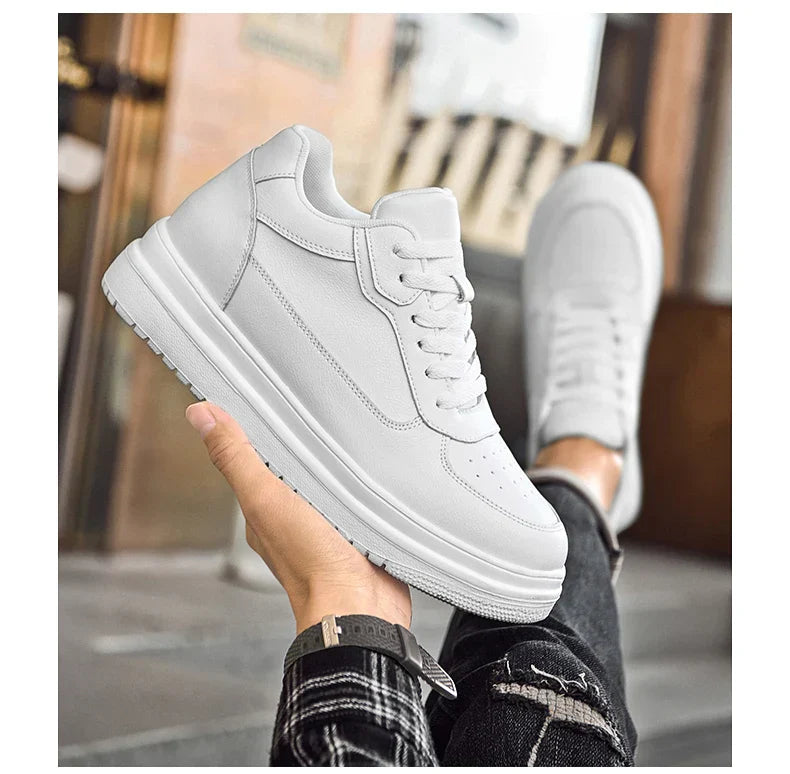 New Invisible Height-increasing Shoes for Men, 6CM-8CM-10CM Sports Shoes,White Leather Sports Shoes for Men,Enlarged Sizes 36-46