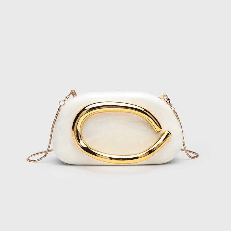 Classic round Box Handheld Dinner Bag Miniature Retro Metal Handle Chain Shoulder Strap Crossbody Bag Street Trend Hard PU Bag