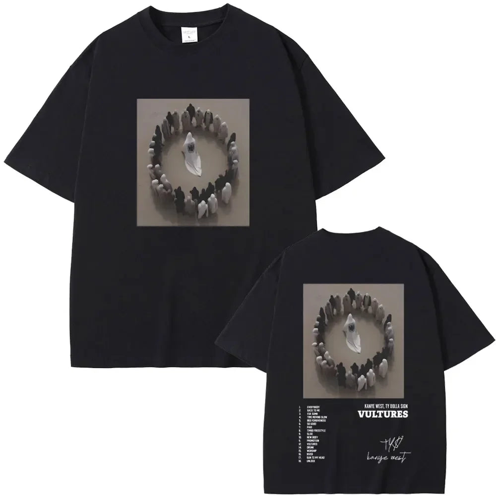 Rapper Kanye West Vultures New Music Album Graphic T Shirts Men Women Hip Hop Fashion Oversized T-shirts Male 100% Cotton Tshirt