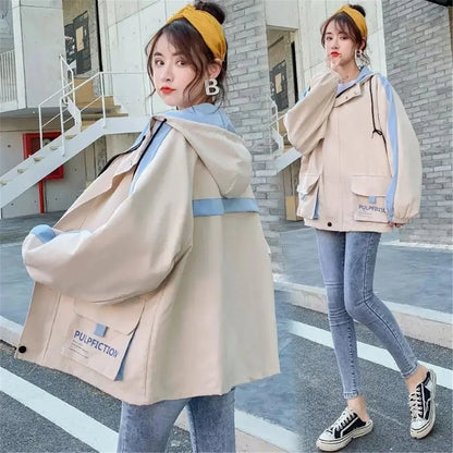 Fashion Work Jacket Harajuku Streetwear Kpop Hoodie Women Anime Tops Vintage Ulzzang Autumn Boyfriend Patchwork Jacket Femme