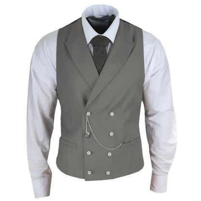 Men Vest White Solid With Lapel Double Button Waistcoat For Banquet Birthday Wedding Business Work Formal Set Men Suit Vest
