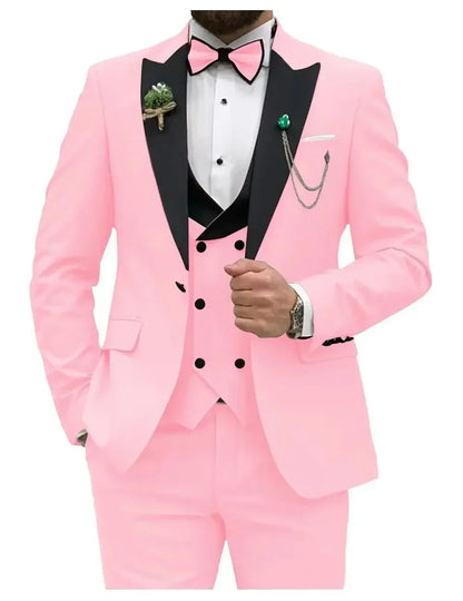 Slim Fit Men Suits Double Breasted Groom Formal Business Male Blazer Set Peak Lapel Party Wedding Tuxedo (Jacket+Vest+Pants)