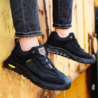 Black Leather Work Safety Shoes Waterproof Indestructible Steel Toe Cap Labor Shoes For Men Breathable Anti Smashing Sneakers