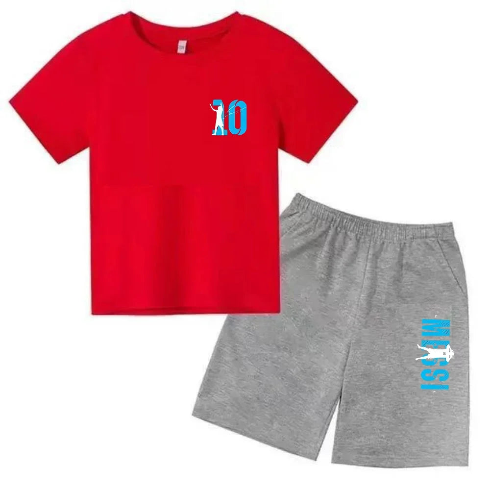 Summer Children‘s Set Brand Messi Print Short Sleeve T-shirt + Shorts 2pcs Set Sportsuit Casual Fashion Kid Boy Girl Fan Clothes