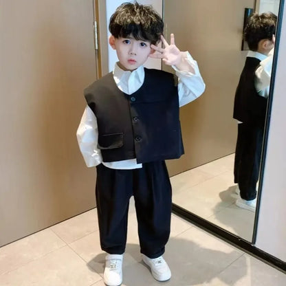 Three-piece Suit with Vest Coat Set Shirt Children's Boy Child 2025 Kids Clothes Boy´s Clothing Autumn Winter Boy's Year Old New