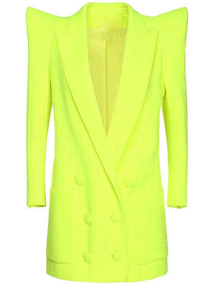 HIGH STREET Newest Fashion 2026 Designer Jacket Women Peak Strong Shoulder Double Breasted Long Blazer Fluorescein