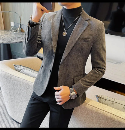 British Style Solid Color Slim Suit Jacket Men Fashion Casual Business Blazers Coats High Quality Social Wedding Elegant Jackets