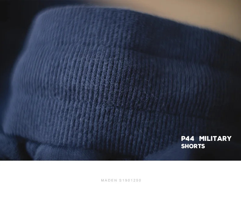 Navy Blue P44 Cargo Joggers Shorts Men Loose Cotton Large Pocket Work Tactical Short Pants Amekaji Casual Knitted Shorts
