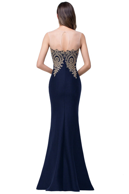 Elegant Mermaid Evening Dress Women Golden Appliques Lace Royal Blue Sweetheart Illusion Wedding Party Prom Gowns Robe de Soiree