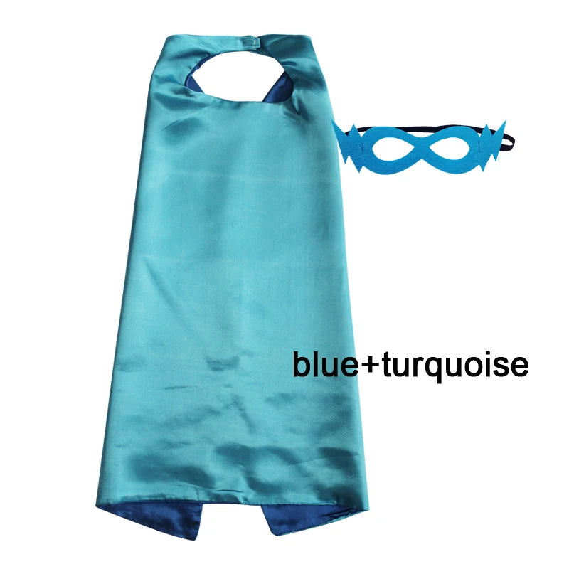 Superhero Capes with Mask REVERSIBLE Two Colored Child Cape Birthday Party Favor Satin Solid Capes Boys Girls Satin Capes