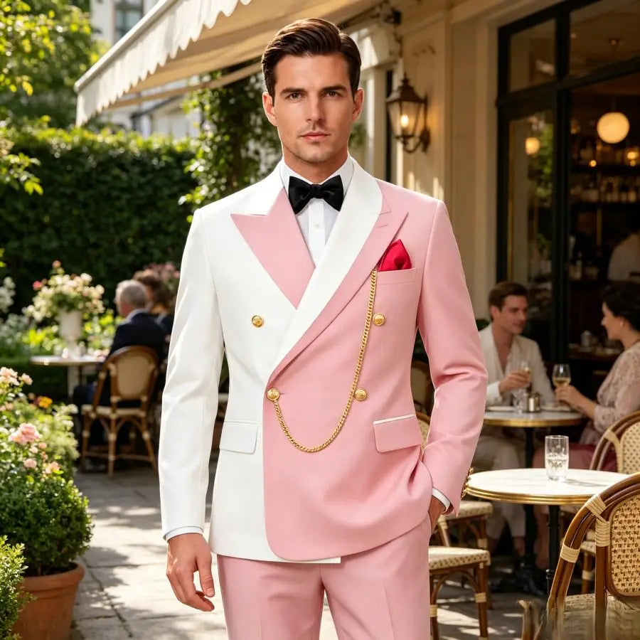 Double Breasted Wedding Suits for Men Asymmetrical Neck Slim Fit Groom Tuxedo 2 Pieces Custom Made Jacket Pants Formal Set