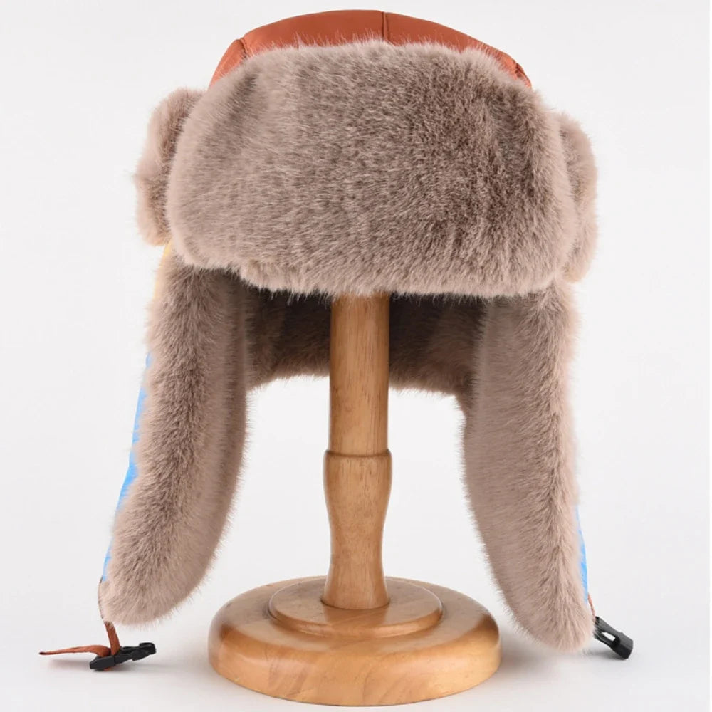 Russian Hat New Thick Warm Patchwork Winter Fur Hat for Men Women Windproof Riding Ski Earflap Cap Male Female Bomber Hat