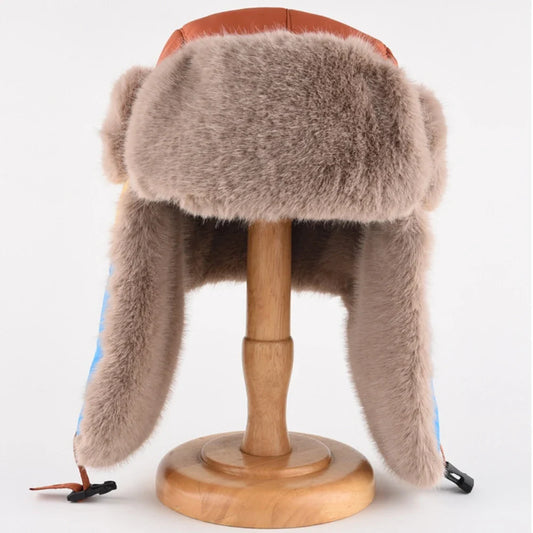 Russian Hat New Thick Warm Patchwork Winter Fur Hat for Men Women Windproof Riding Ski Earflap Cap Male Female Bomber Hat