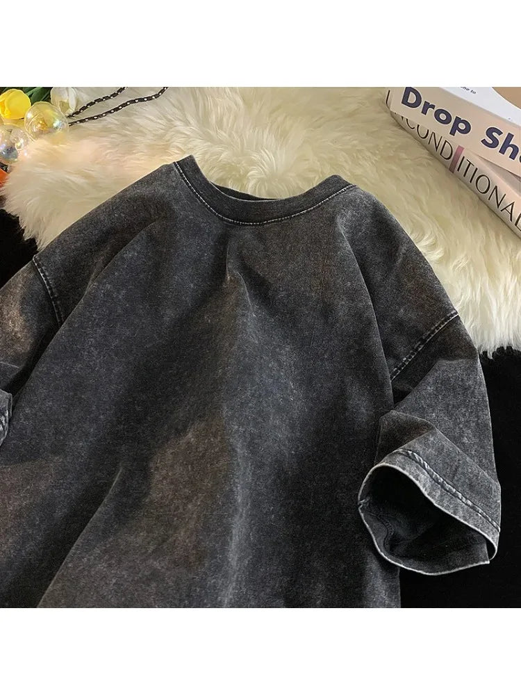 S-5XL Washed Vintage Men Women T-Shirts Street Hip Hop Retro T Shirt Harajuku Casual Cotton Short Sleeve Acid Wash TShirts Tops