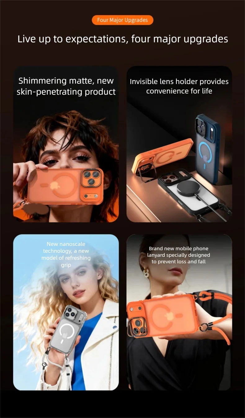 Metal Lens Stand Magnetic Case For iPhone 17 Air 16 Plus 15 14 13 Pro Max With Crossbody Lanyard Strops Heavy Duty Protection