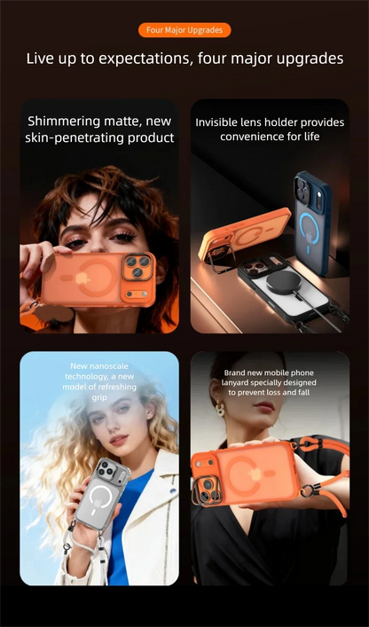Metal Lens Stand Magnetic Case For iPhone 17 Air 16 Plus 15 14 13 Pro Max With Crossbody Lanyard Strops Heavy Duty Protection