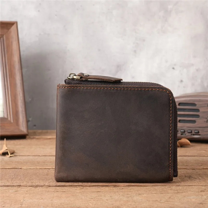Men Genuine Leather Zipper Wallet Simple Card Holder Bag Business Wallet Portable First Layer Cowhide Coin Purse