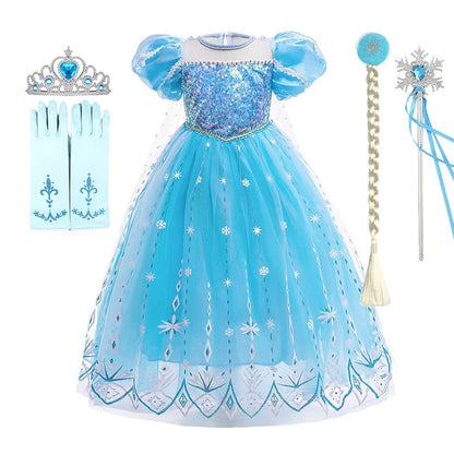 Children Snow Queen Costume Kids Elsa Cosplay Performance Sequins Disguise Girls Princess Party Elegant Fantasy Halloween Dress