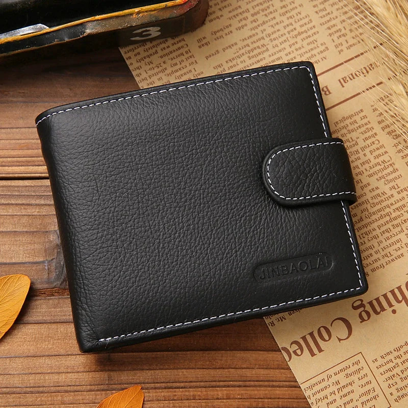 Men's Wallet Made of Genuine Leather Wallet Short Hasp Purse 2025 Luxury Male Money Clip Soft Buckle Multi Card Position Zippe