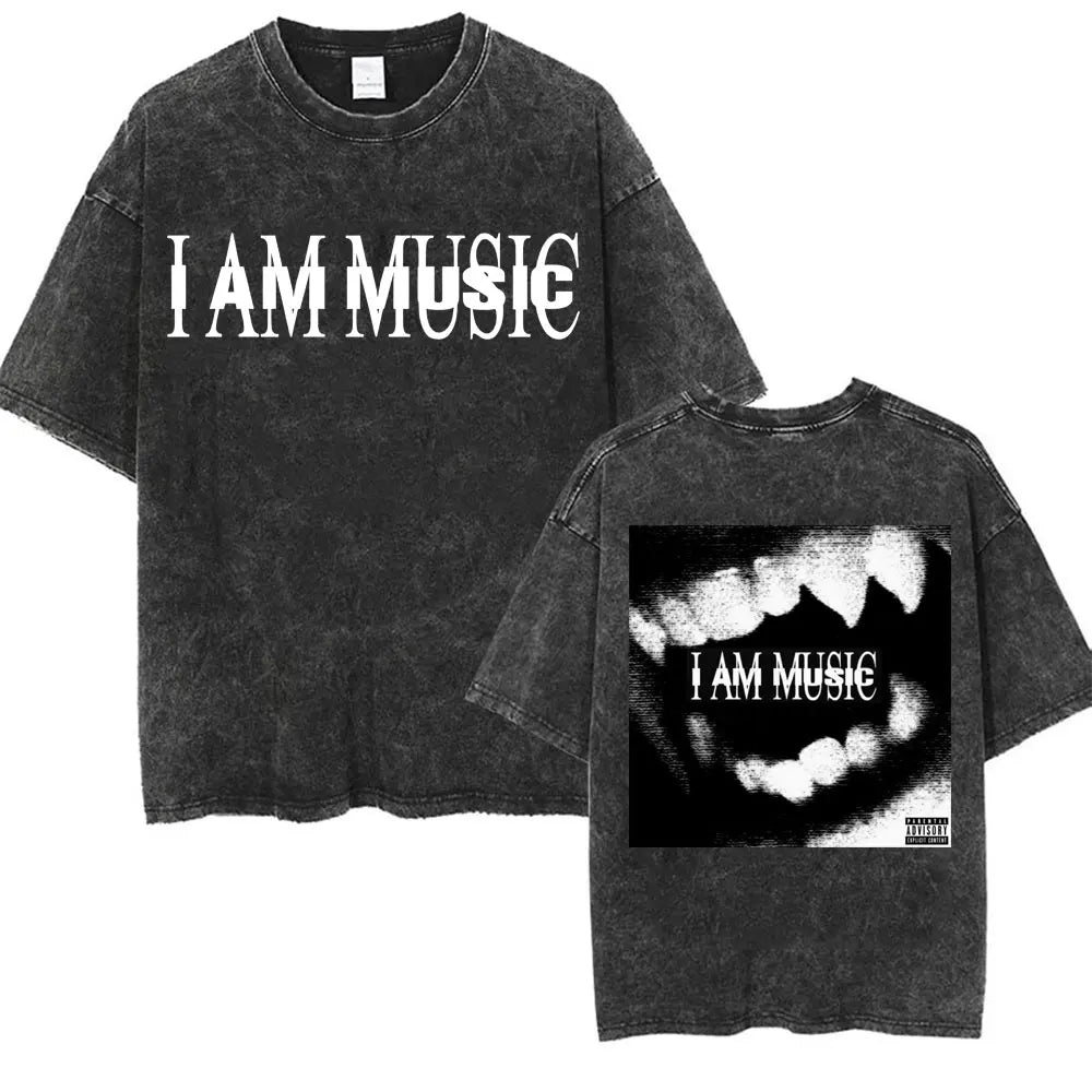 Retro Washed Playboi Carti I AM MUSIC Logo T Shirt Opium Ken Carson Narcissist Tour Antagonist Rap T-shirts Men's Oversized Tees