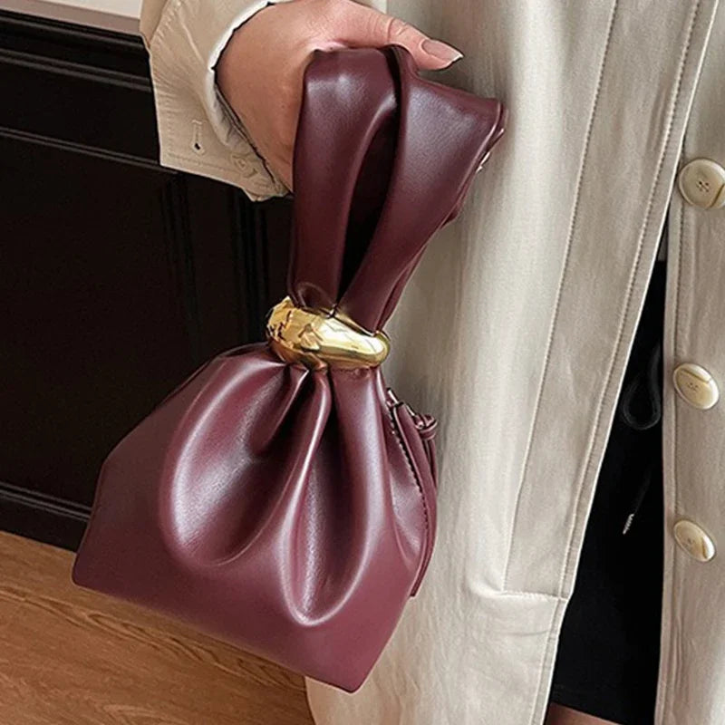 Design Mini Pu Leather Dumpling Niche Clutch Bags for Women Fashion Knotted Female Retro Shoulder Bag Wrist Handbags and Purses