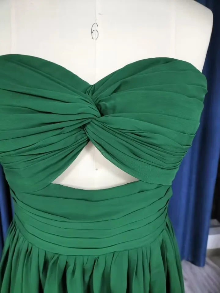 Strapless Chiffon Prom Dresses Pleated Sexy High Split Backless Cocktail Party Dress Off The Shoulder Long Homecoming Dress