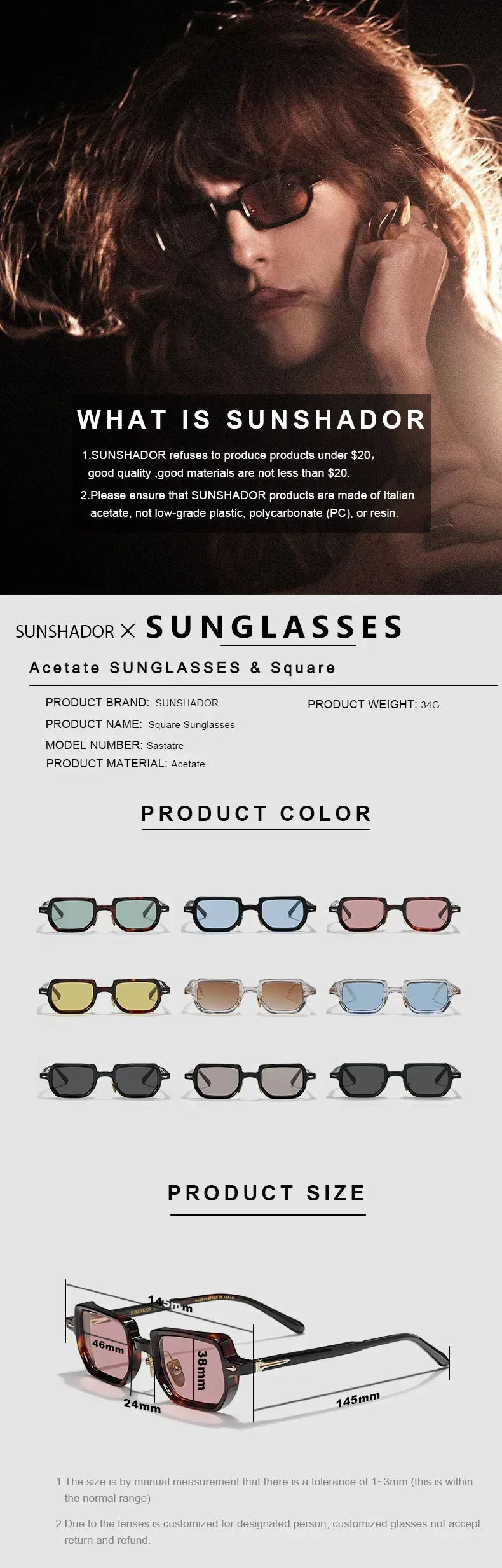 Fashion Luxury Brand  Man Sunglasses SASTATRE Handmade Square Small Frame Sunglasses Woman Outdoor UV400  Protection SUN GLASSES