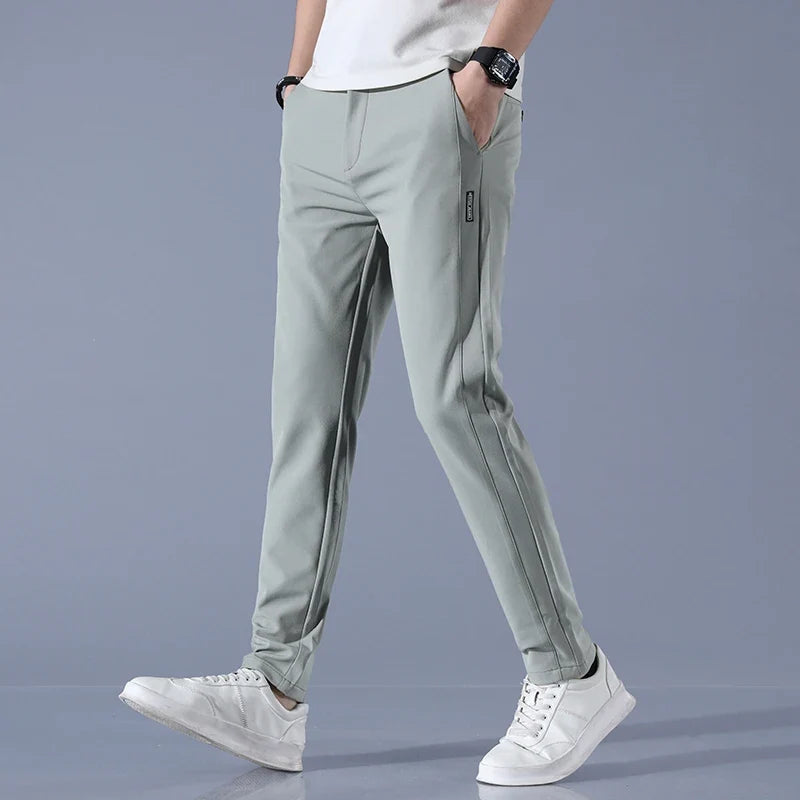 2026 Spring Summer Men's Ice Silk Golf Casual Slim Straight Thin Trousers Male Fashion Stretch Breathable Jogging 28-38