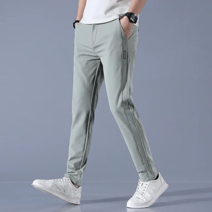 2026 Spring Summer Men's Ice Silk Golf Casual Slim Straight Thin Trousers Male Fashion Stretch Breathable Jogging 28-38
