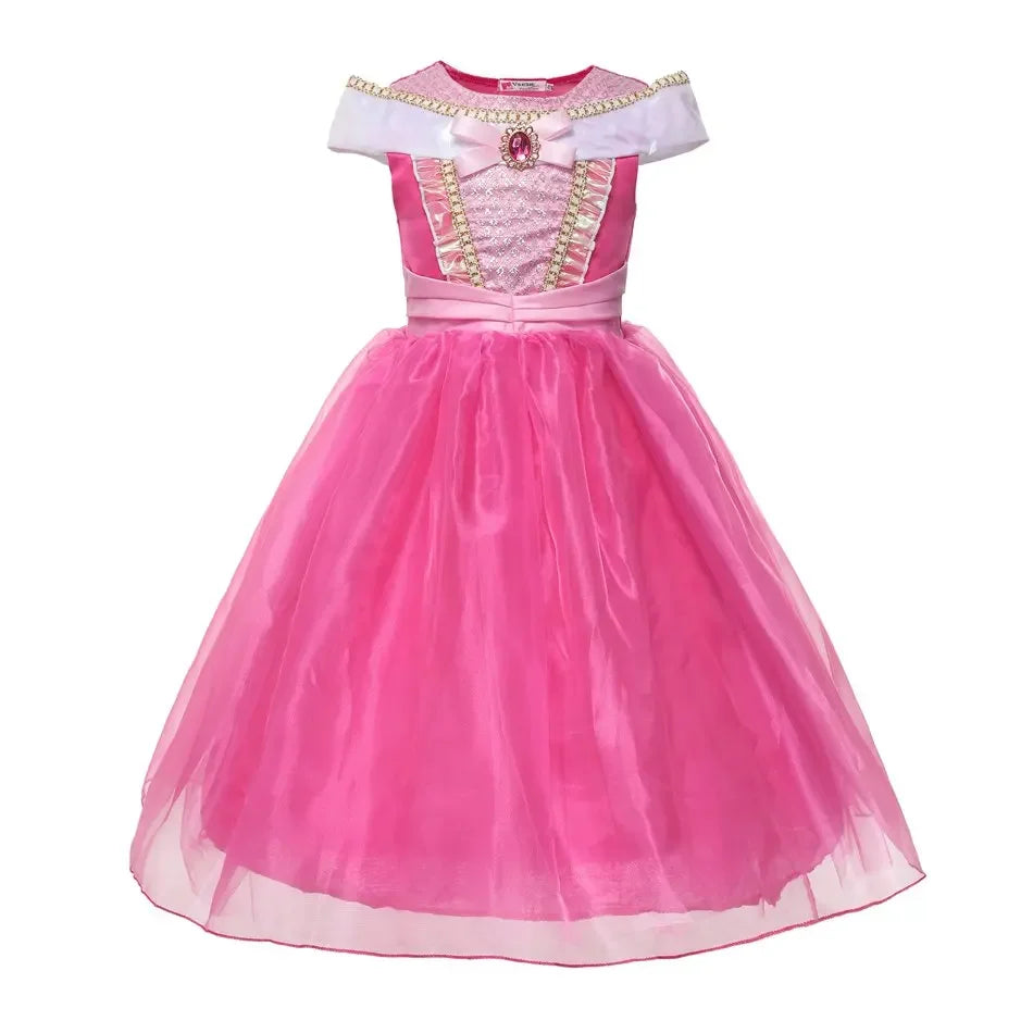 2025 Girls Princess Dress Cosplay Aurora Costume Carnival Birthday Party Pink Sleeping Beauty Dresses Kids Clothes Dress Up