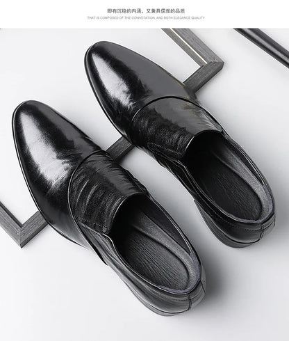 2026 New Low-heeled Business Shoes for Men Black Spring Summer Leather Shoes Male Fashion Casual Dress Shoe Man