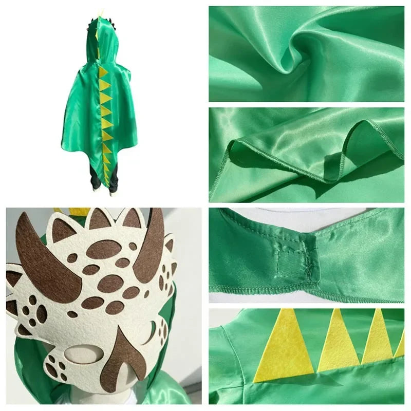 Boys Girls Dinosaur Cape Dragon Hooded Cloak for Kids Halloween Costume Christmas Fancy Cape Mask Cosplay Costumes
