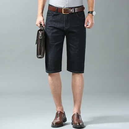 New Summer Men's Denim Shorts Fashion Light Color Casual Loose Multi-pocket Straight Five-minute Pants Elastic Knee Shorts