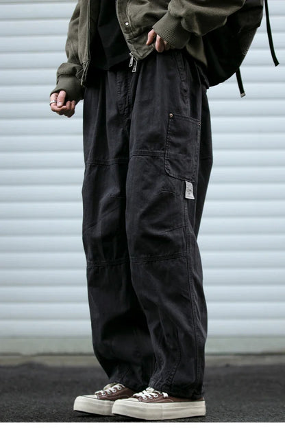 Japanese Vintage Cargo Pants Men Premium Cotton Loose Fit Straight Leg American Fashion Casual Trendy Streetwear Long Workwear