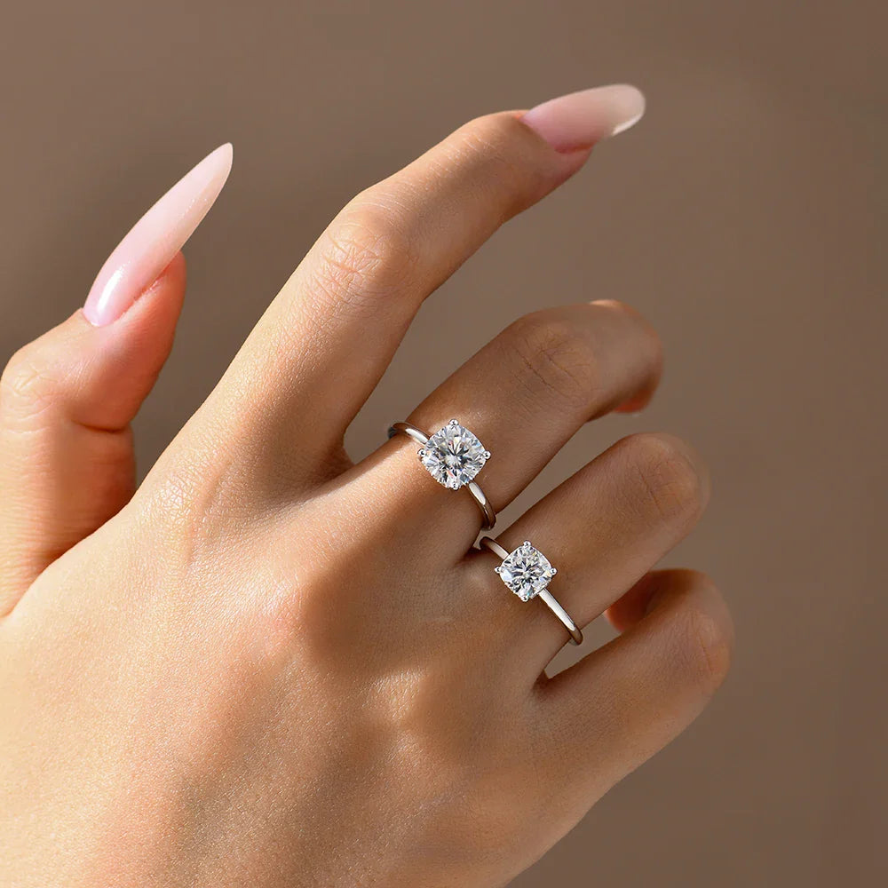 Bague ATTAGEMS Moissanite Taille Coussin 1,5ct 2,5ct DVVS1 Argent 925 Plaqué Or 18K pour Femme Alliance de Mariage Bijoux Fins