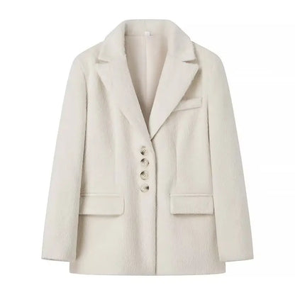 2026 Women Winter Blazer Coat Turn Down Collar Warm Coat Turn Down Collar Fashion Design Blazer Feminino Tops Clothes
