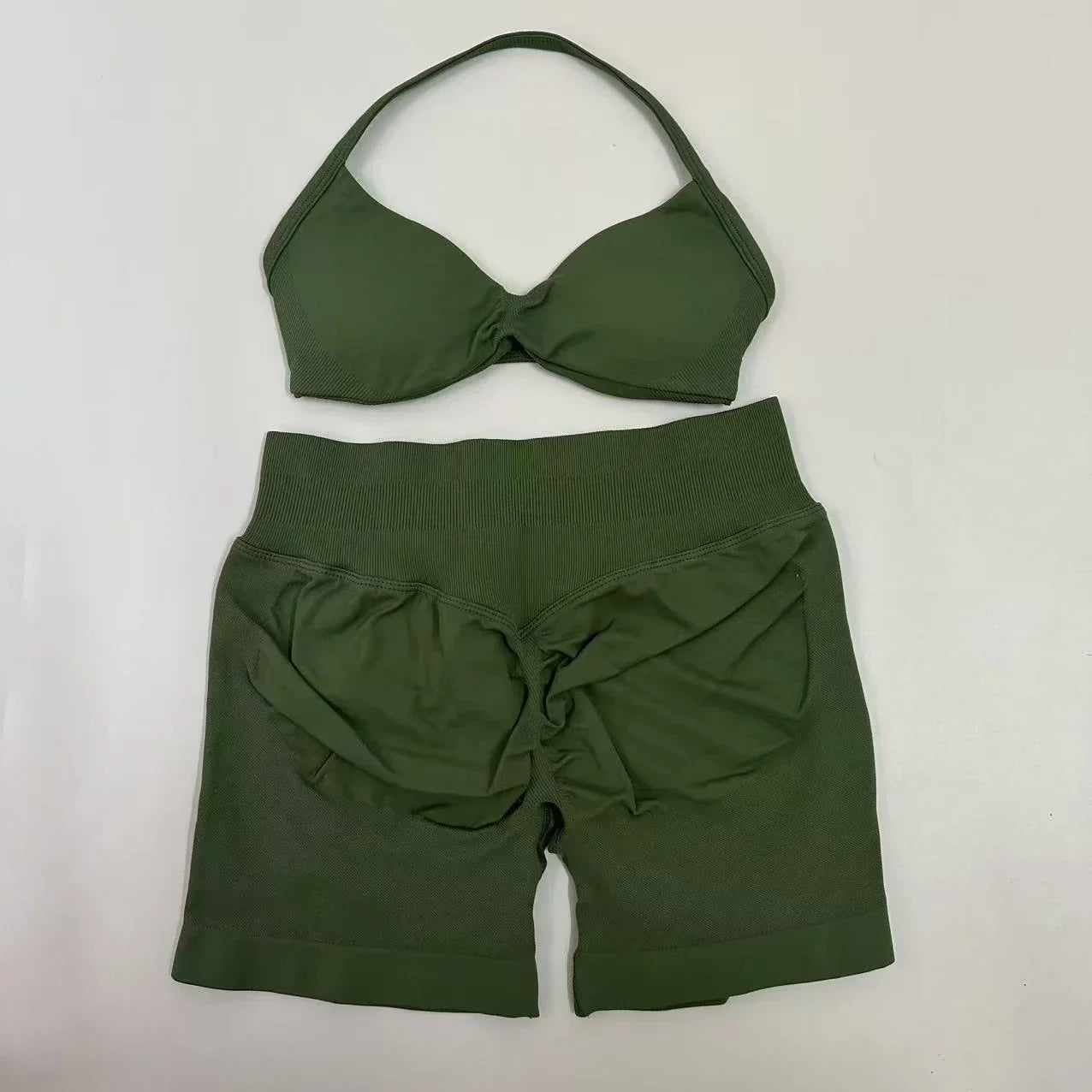 Impact Womens 2 Piece Yoga Set Strappy Seamless Sports Bra and High Waist Scrunch Shorts for Gym Workout and Fitness Training