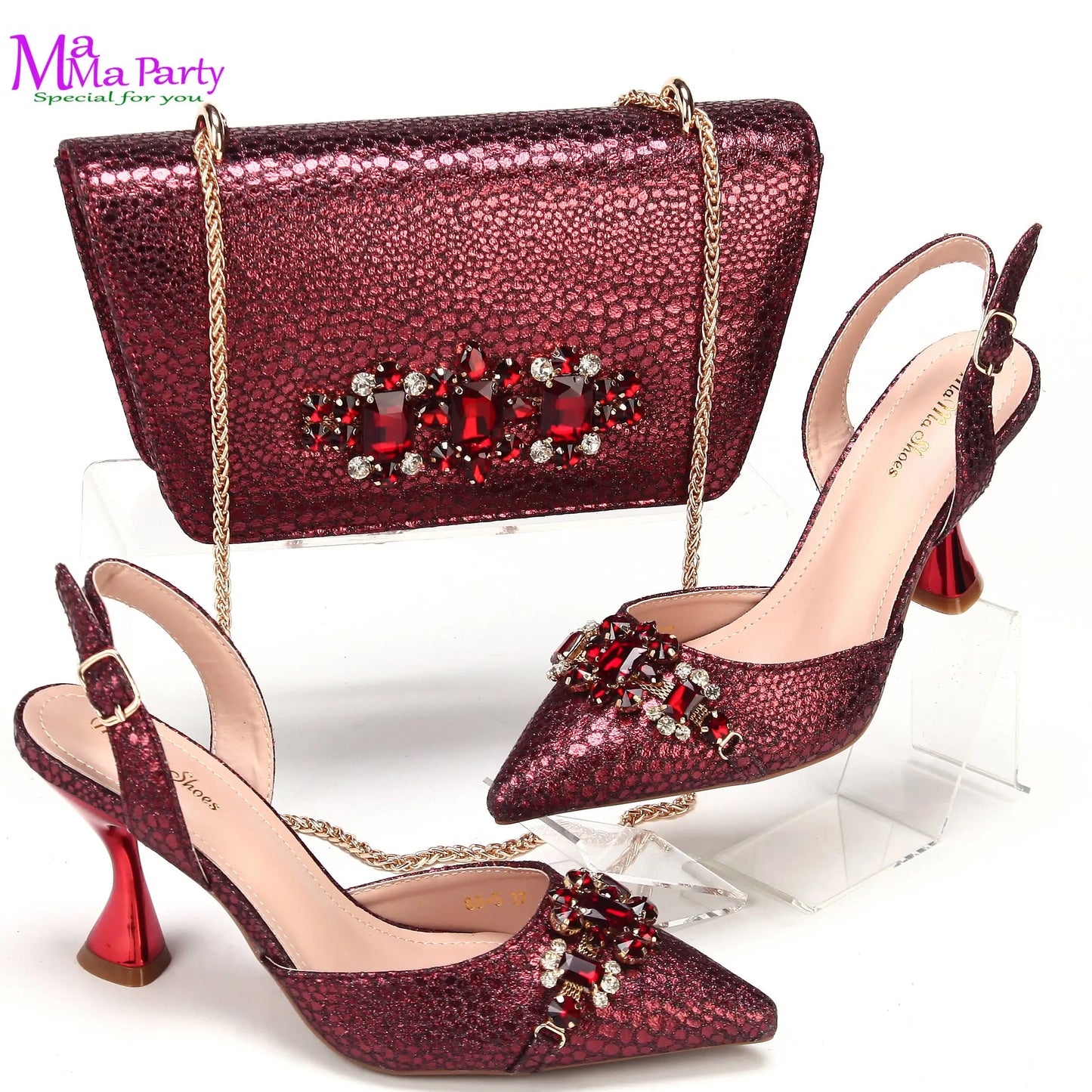 Wine Fashion Leisure Style 2025 New Coming Nigerian Women Shoes Matching Bag Set Pointed Toe High Quality  For Wedding Party