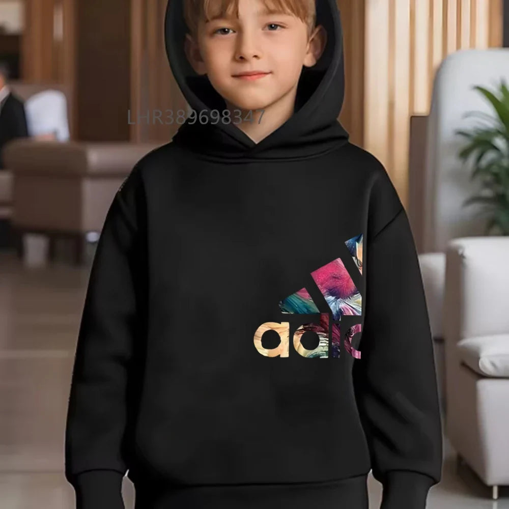 Children's Hoodies Girls Pink Boy Black Age 3-12 Coat Top+Bottom Suit Casual Toddler Long Sleeves Fun Brand Print Clothing