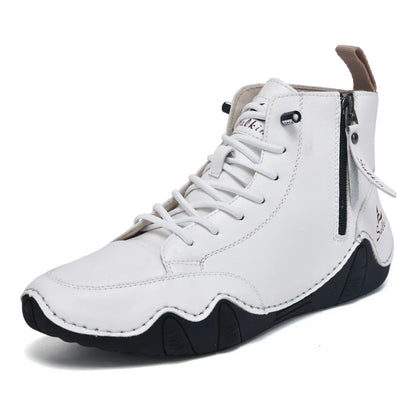 New 2025 Handmade Casual Shoes Men Sneakers Ankle Boots Leather Side Zipper Comfortable Breathable Anti-Slip Outdoor Walking