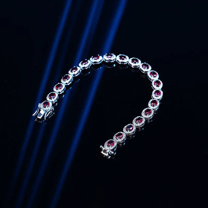 Trendy S925 Sterling Silver Full Ruby Tennis Bracelet for Women Girls Pear Cut Gemstones Link Bracelets Party Fine Jewelry