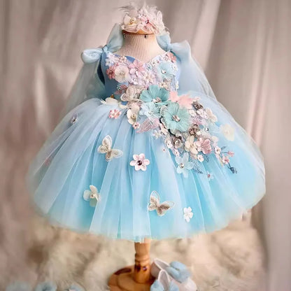 Girls' New Butterfly Flower First Birthday Dress Lolita Princess Dress