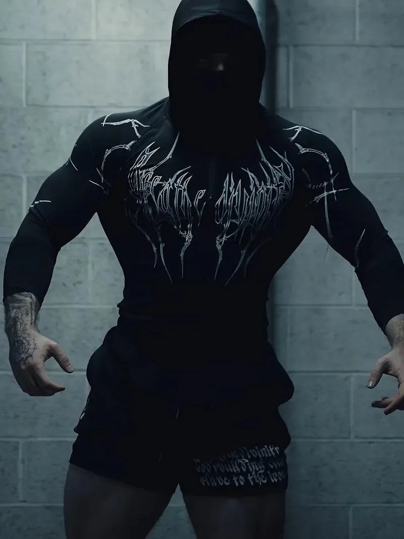 Men'S European Size Sports Fitness Pullover Sweatshirt，Hooded Bodysuit Half-Zip Quick-Dry Stretchy Long-Sleeve Sweatshirt。