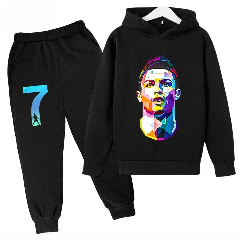 Quick-Dry CR7 Kids Tracksuit 7-13Y Ronaldo 7# Print Sports Outfit Breathable Fabric Active Wear Kids Boutique Clothes