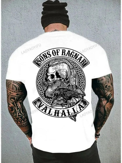 American skull print pattern men's soft and breathable round neck T-shirt suitable for outdoor leisure shopping wear